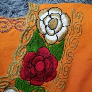 Mexican Orange Embroidered blouse Size M
